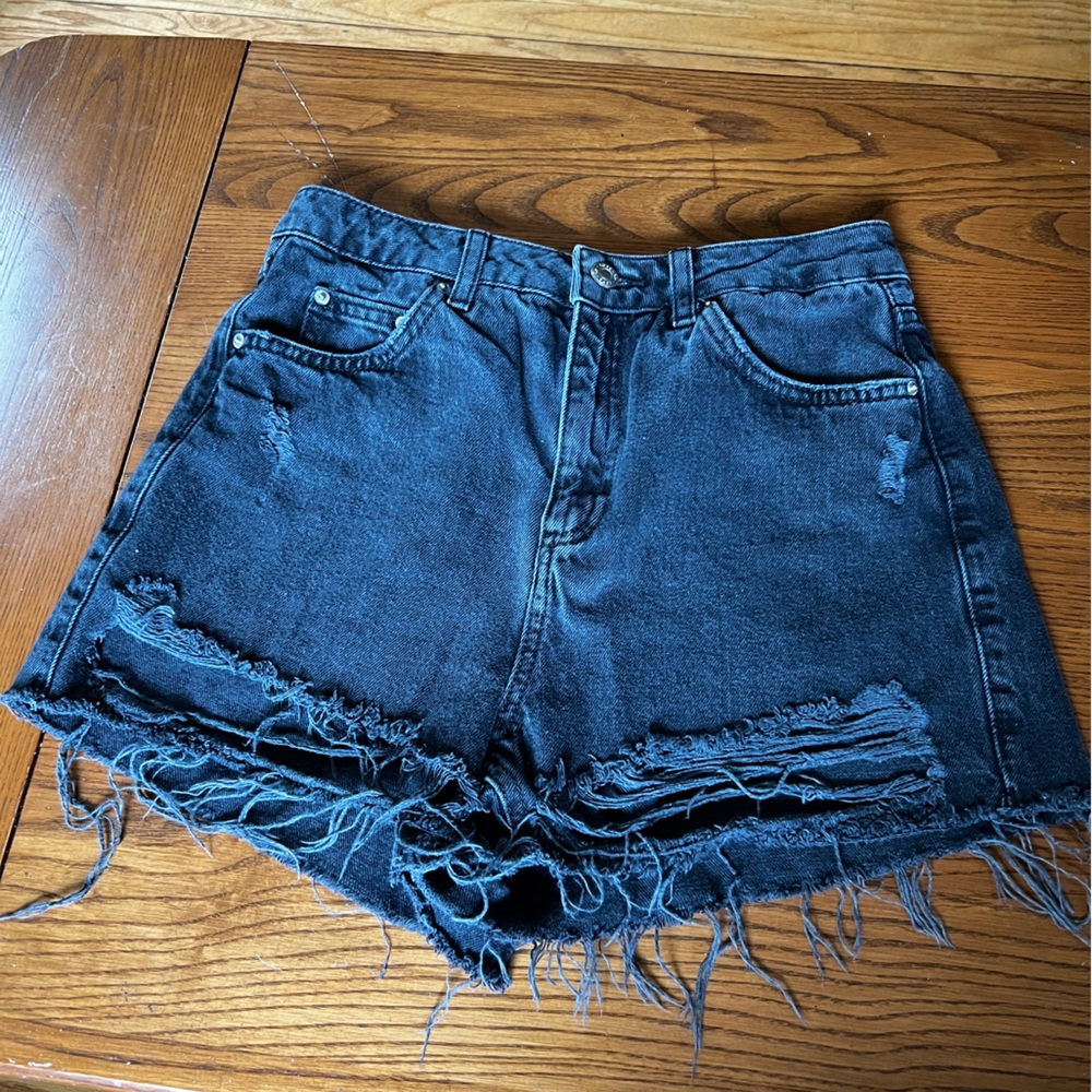 Top shop distressed black  Mom jean shorts